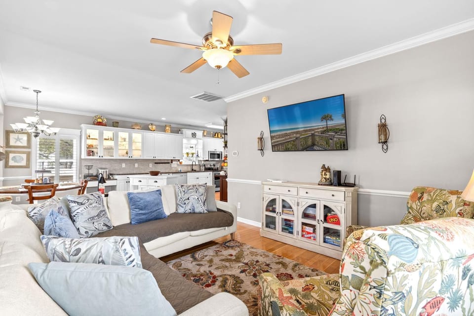 Cozy living room with bright open layout and modern comforts