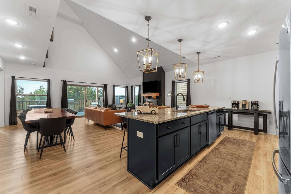 Enter through the main hall to the kitchen!