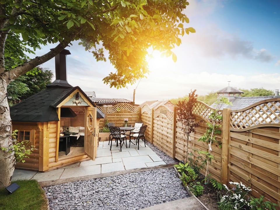 Garden with BBQ hut | Mary&rsquo;s Croft - The Beeches - The Beeches, Pulverbatch, near Shrewsbury