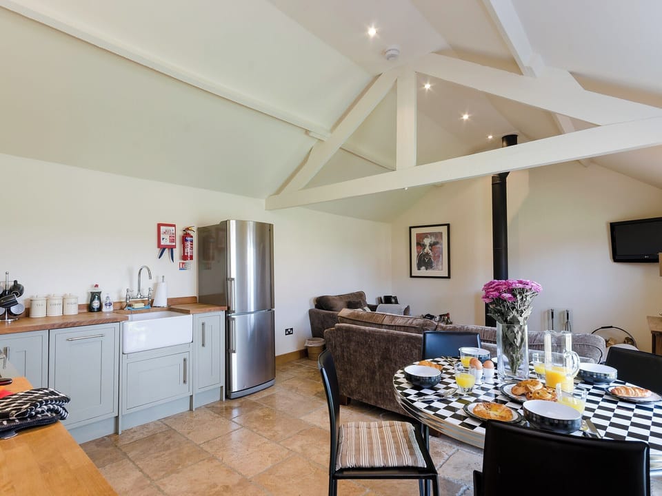 Open plan living space dining area | Barn Owl Lodge - Millfields Farm, near Carsington