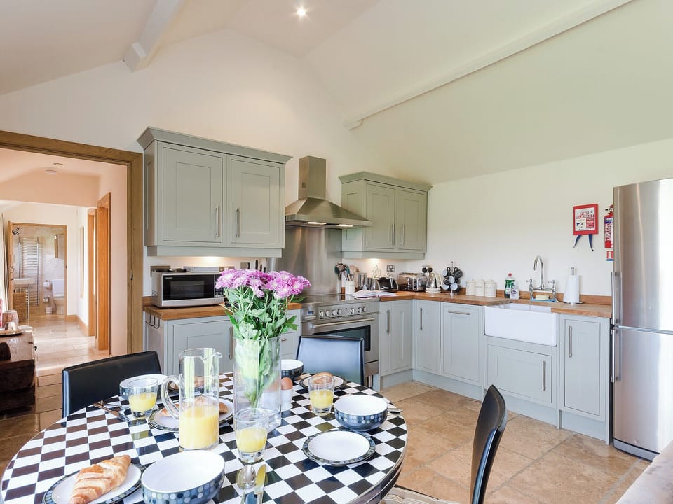 Open plan living space kitchen and dining area | Barn Owl Lodge - Millfields Farm, near Carsington