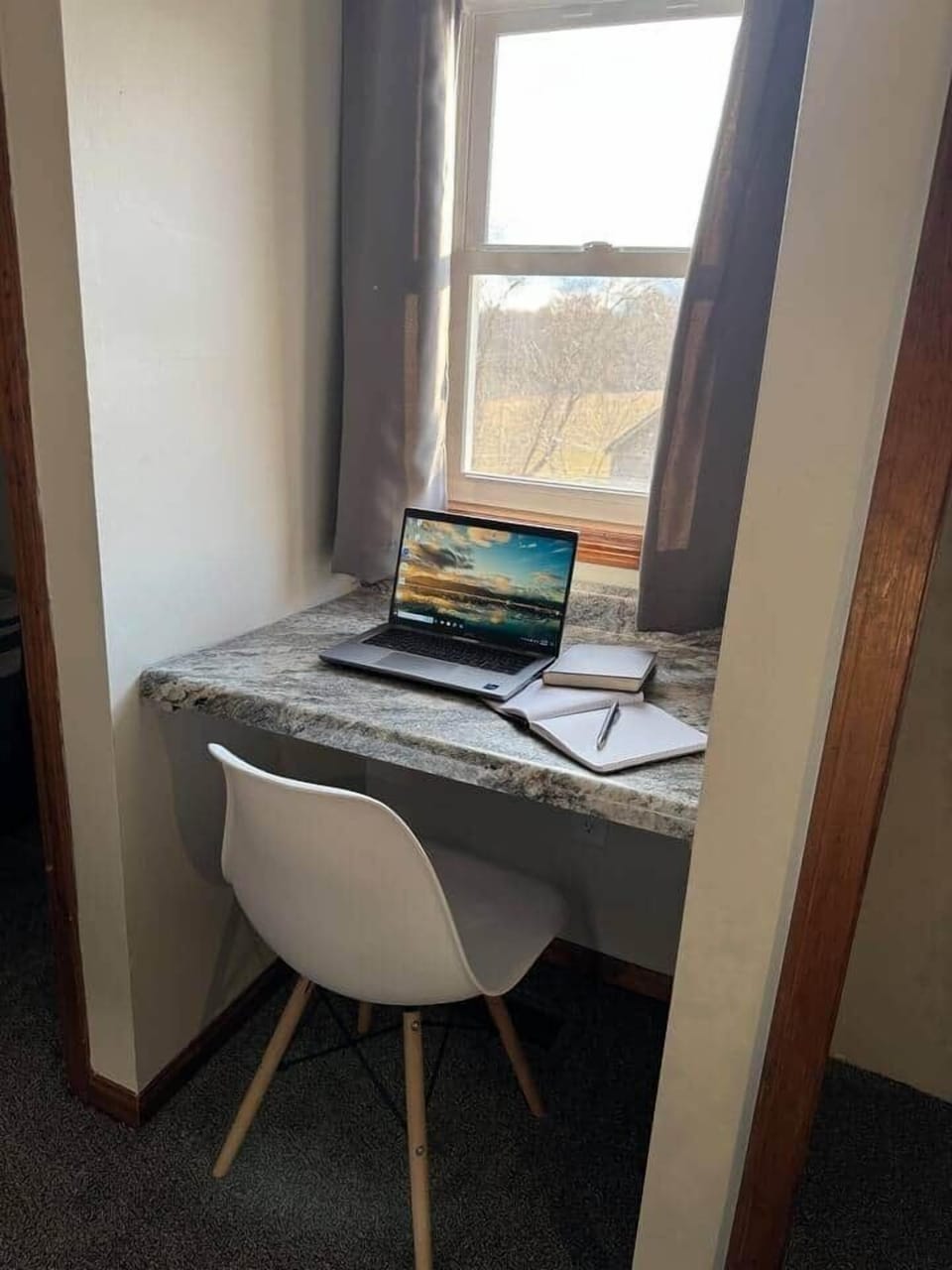 Grab a coffee and enjoy your workspace with a view.  

This is located inside bedroom 3 upstairs. 