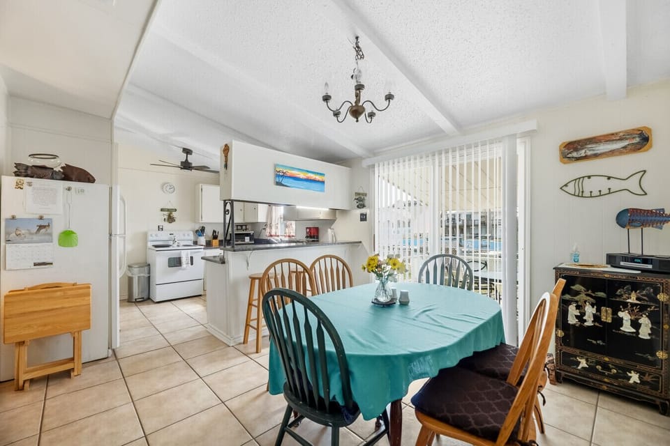 Dining area with view of Canal and Kitchen