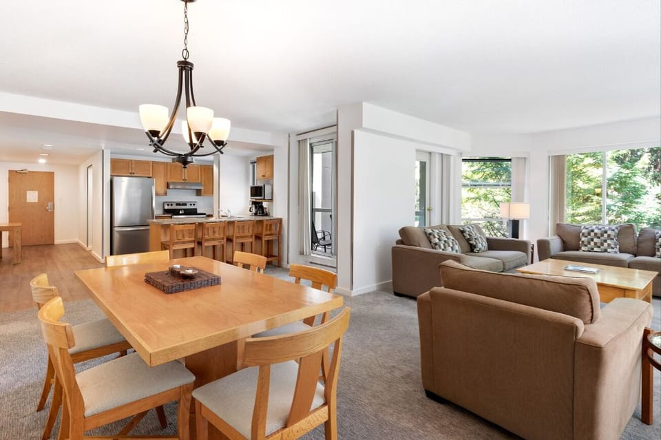 Spread out together in the bright, open-plan living space.