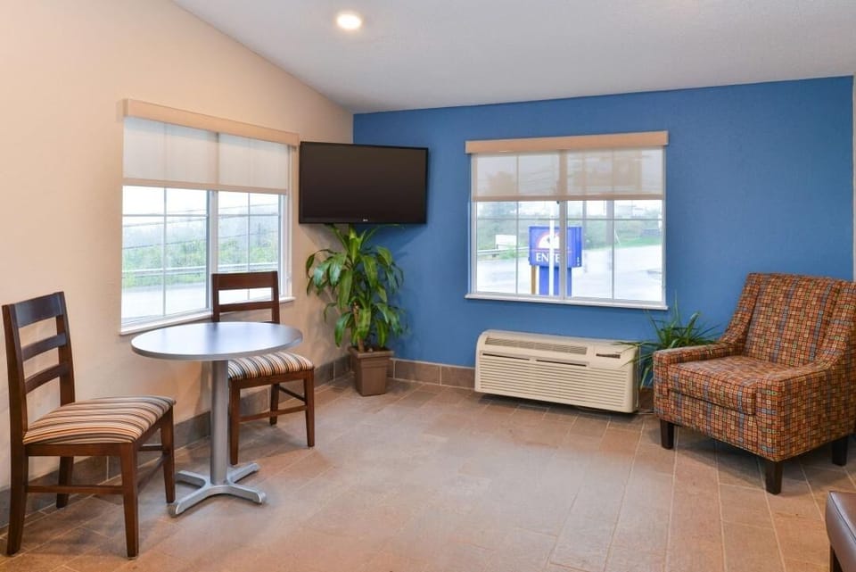 Pause and relax in cozy seating before heading out.