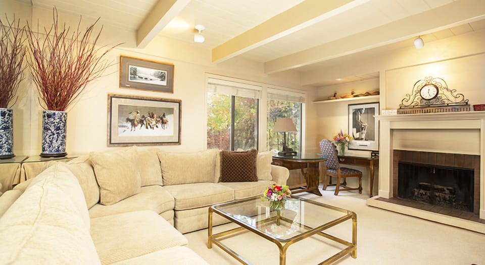 Relax fireside on the plush sectional after a full day.