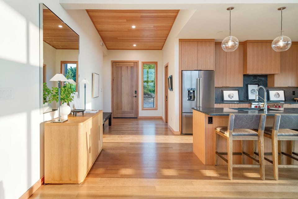 White oak floors and furniture for meditative simplicity