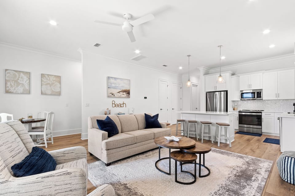 Open living and dining space.