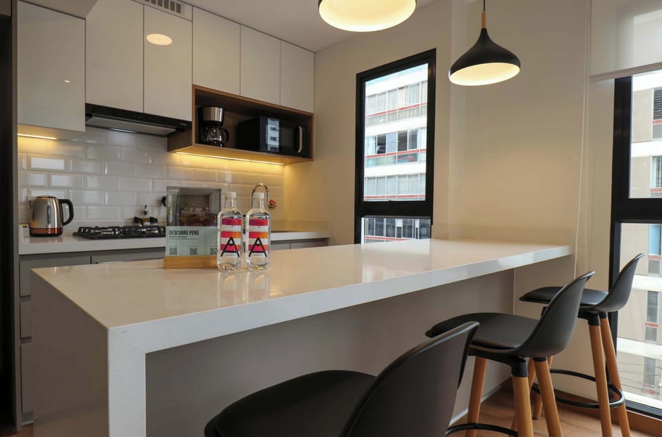 Modern kitchen island with seating for three