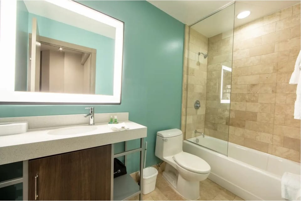 Refresh with a spa-like shower and glowing vanity mirror.