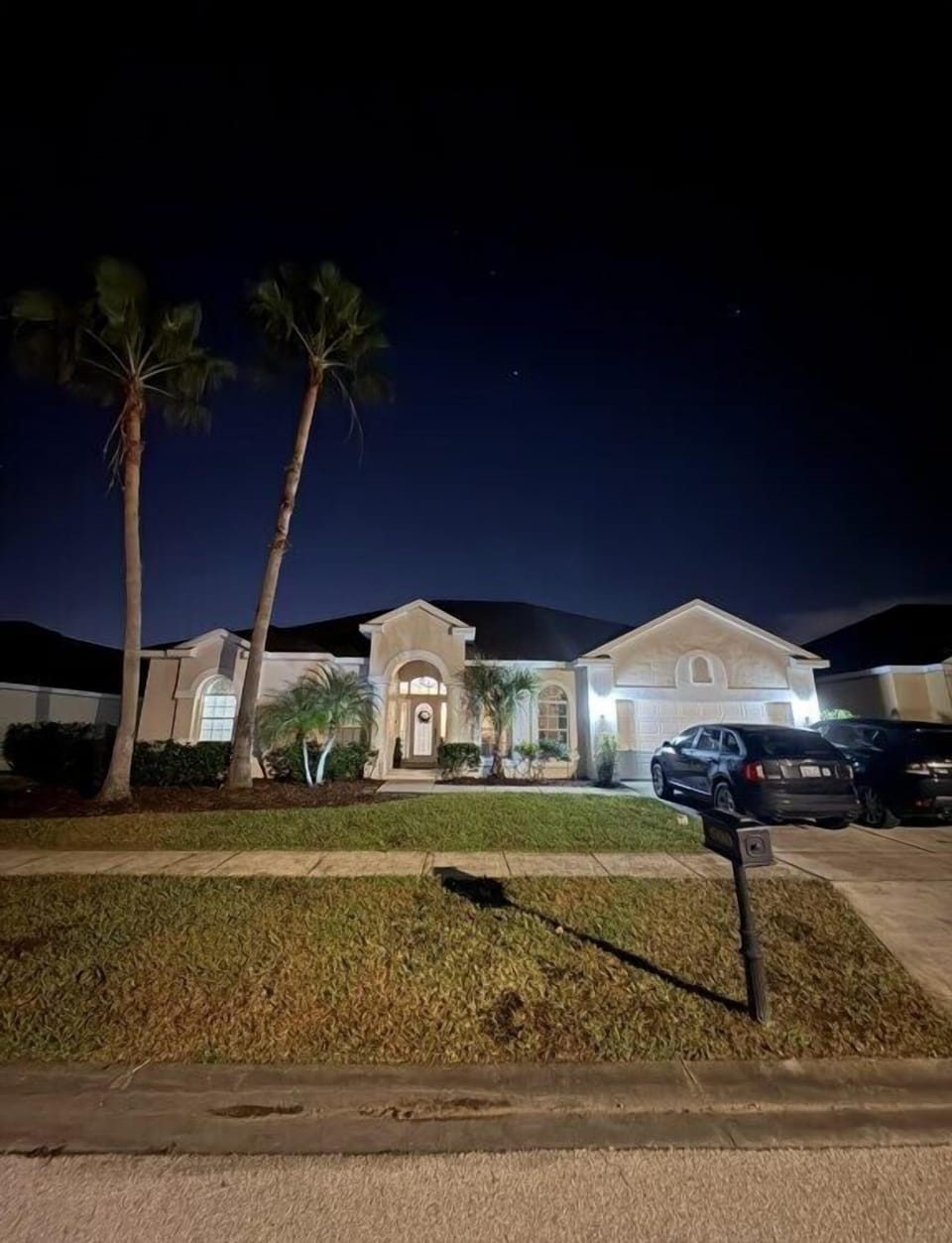 Front of house at night  