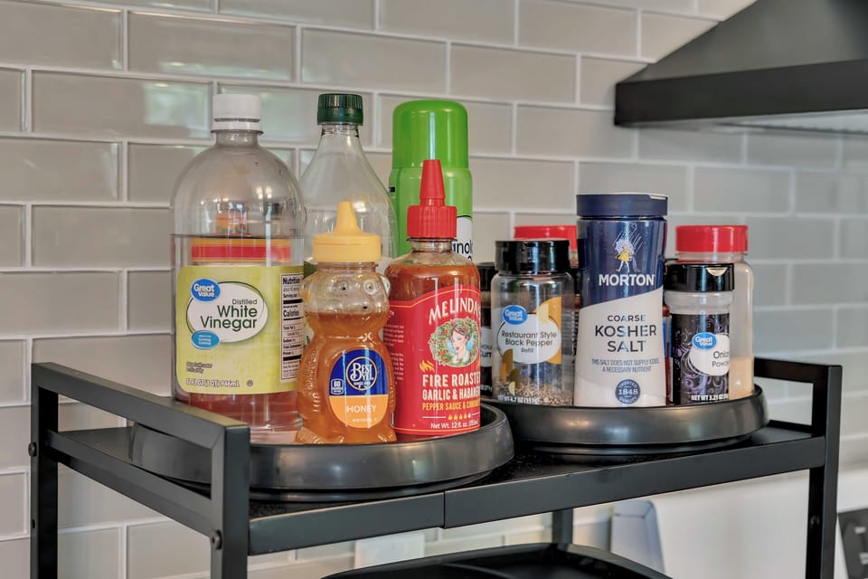 Fully stocked with spices and condiments to conveniently make delicious meals at