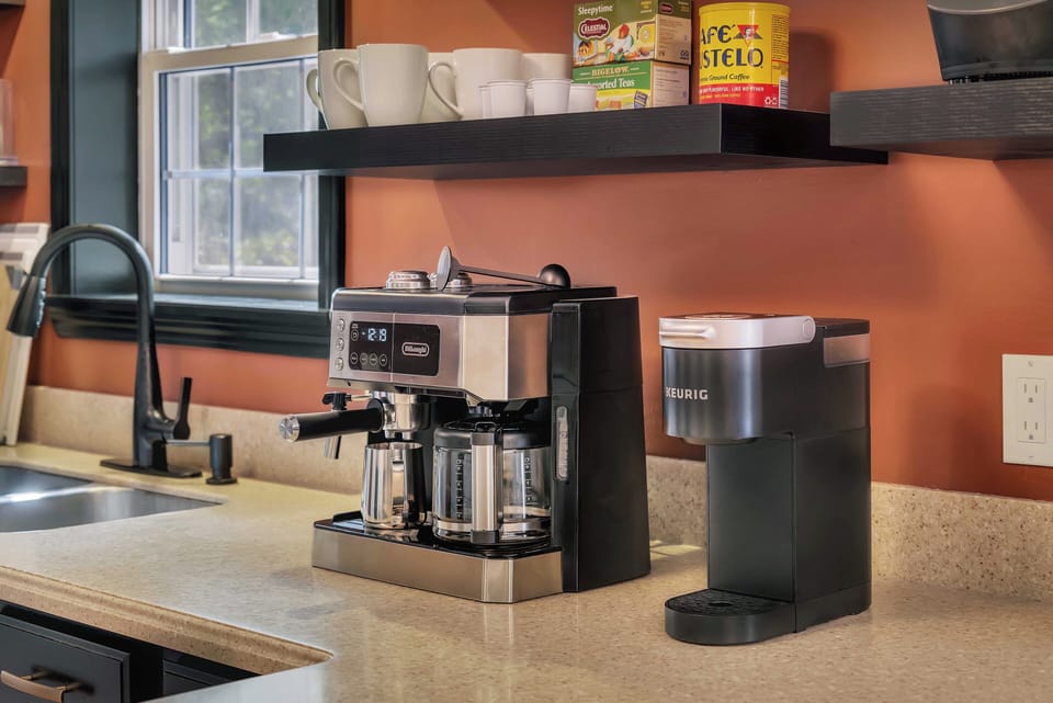 Sip morning espresso, drip, Keurig or French pressed coffee or tea in the yard.