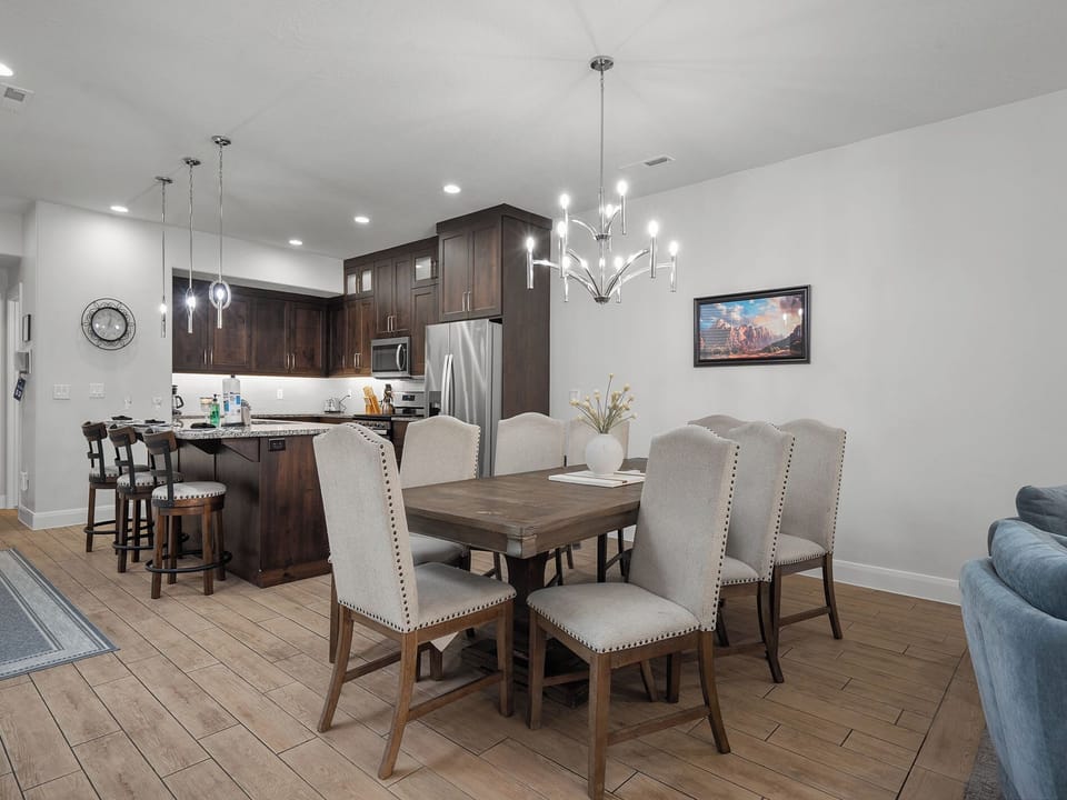 Open concept kitchen and dining space perfect for groups
