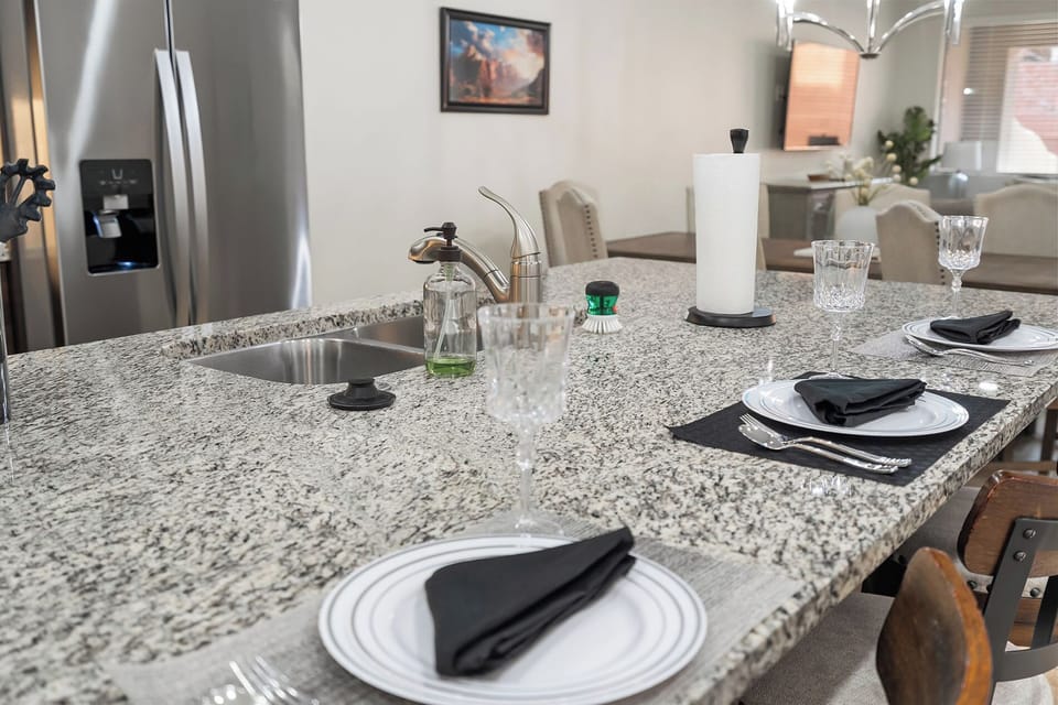 Spacious kitchen island with seating