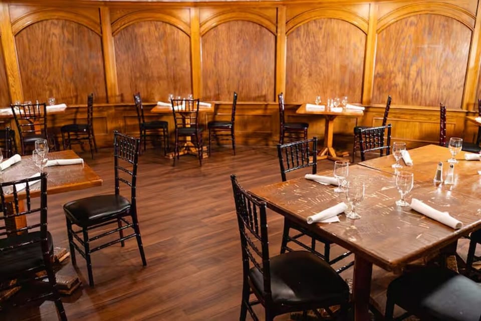 Savor a leisurely meal in this warm, classic dining room.