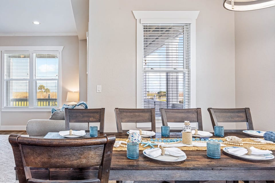 Beautiful dining table for shared meals in bright space.