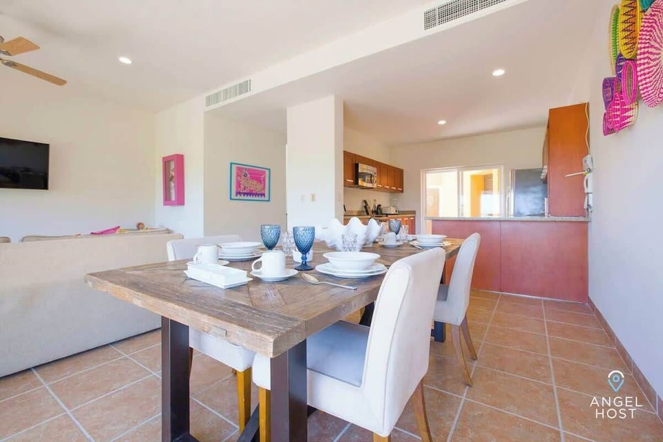 A comfortable dining setup for four guests.