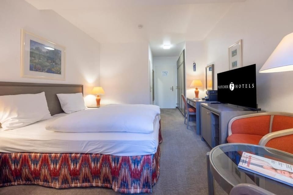 Stretch out on a comfy double bed after a busy day.