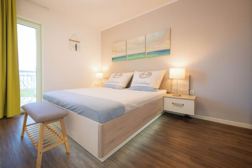 Bright Bedroom with Double Bed and Nightstand