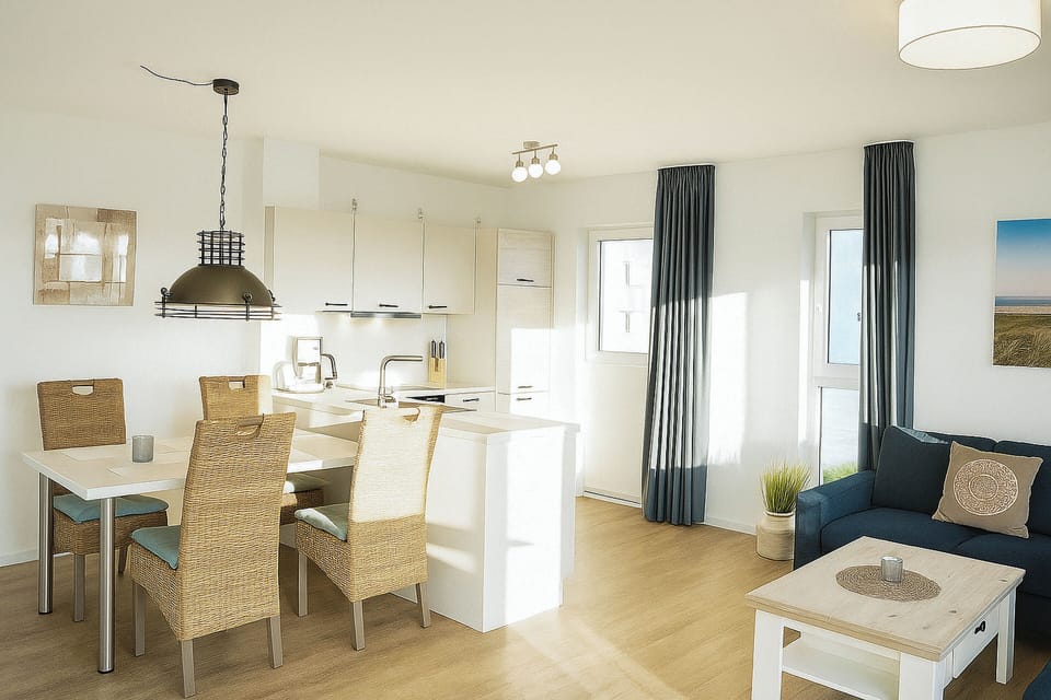 Modern Kitchen with Dining Area and Living Room