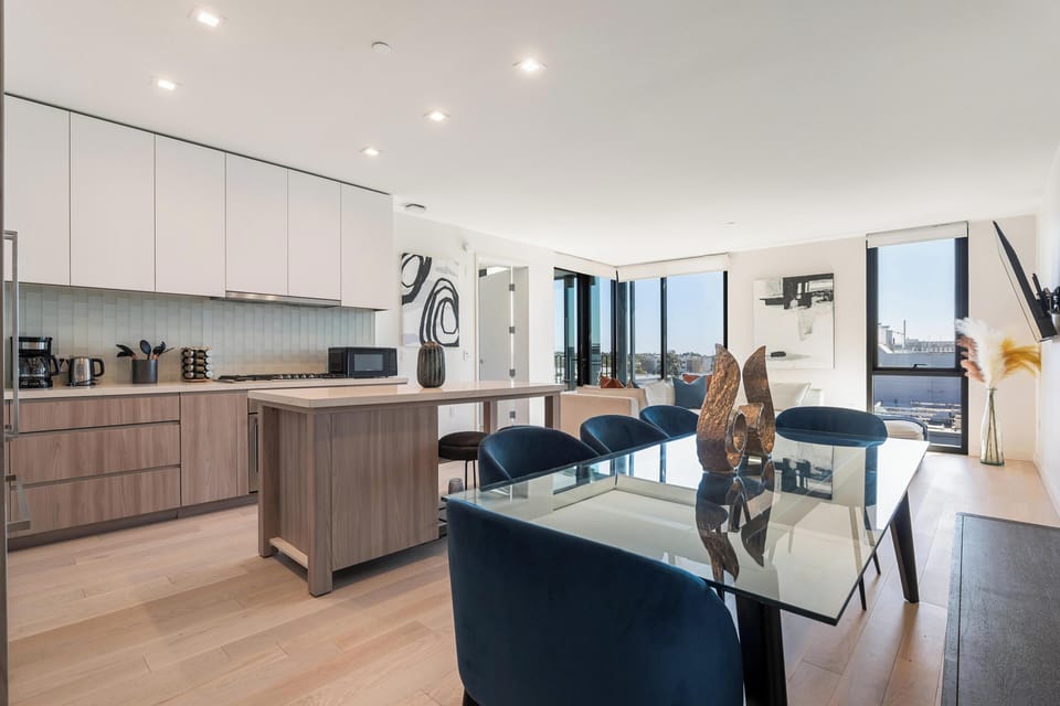 Gather in style: A polished, Scandinavian-inspired heart of the penthouse.