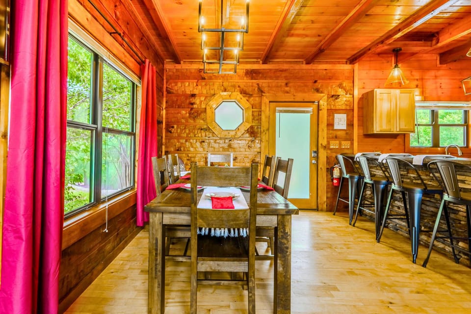 Dining for twelve, dining table seats 8 and 4 additional seats at the bar