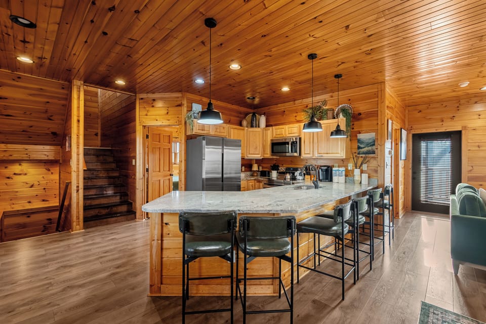 Stunning kitchen with a large island with seating for 6 people. 