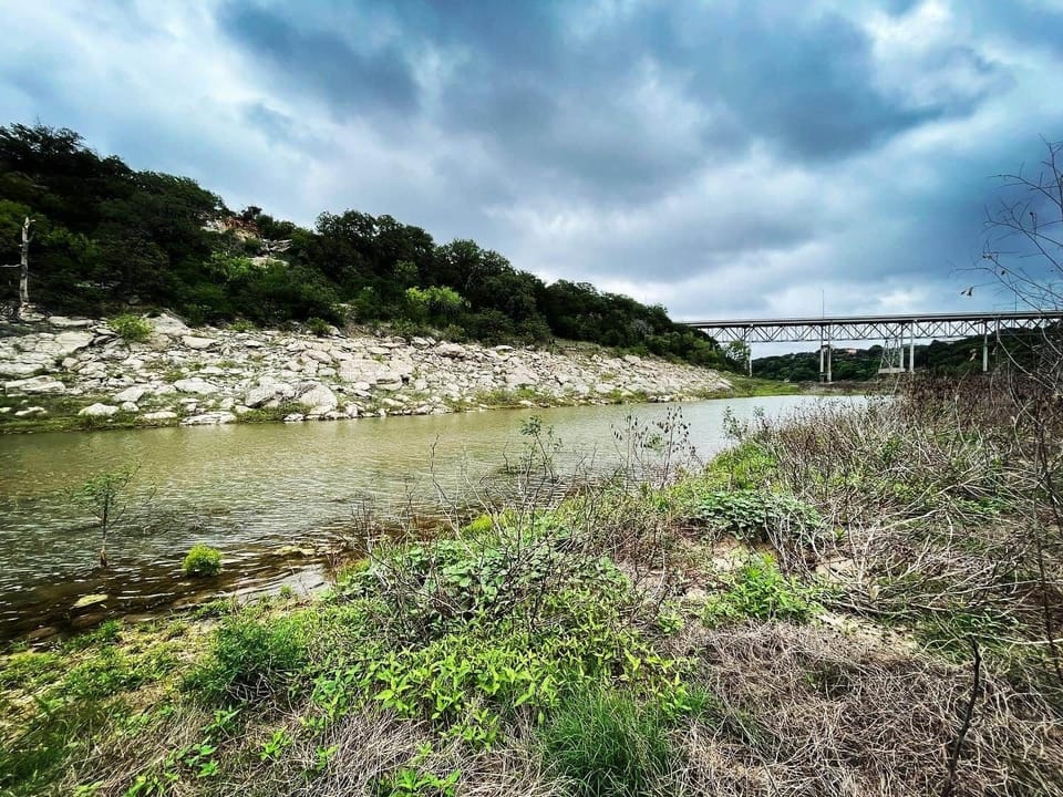 The riverbed of the Pedernales is fun to explore no matter what the water levels may be