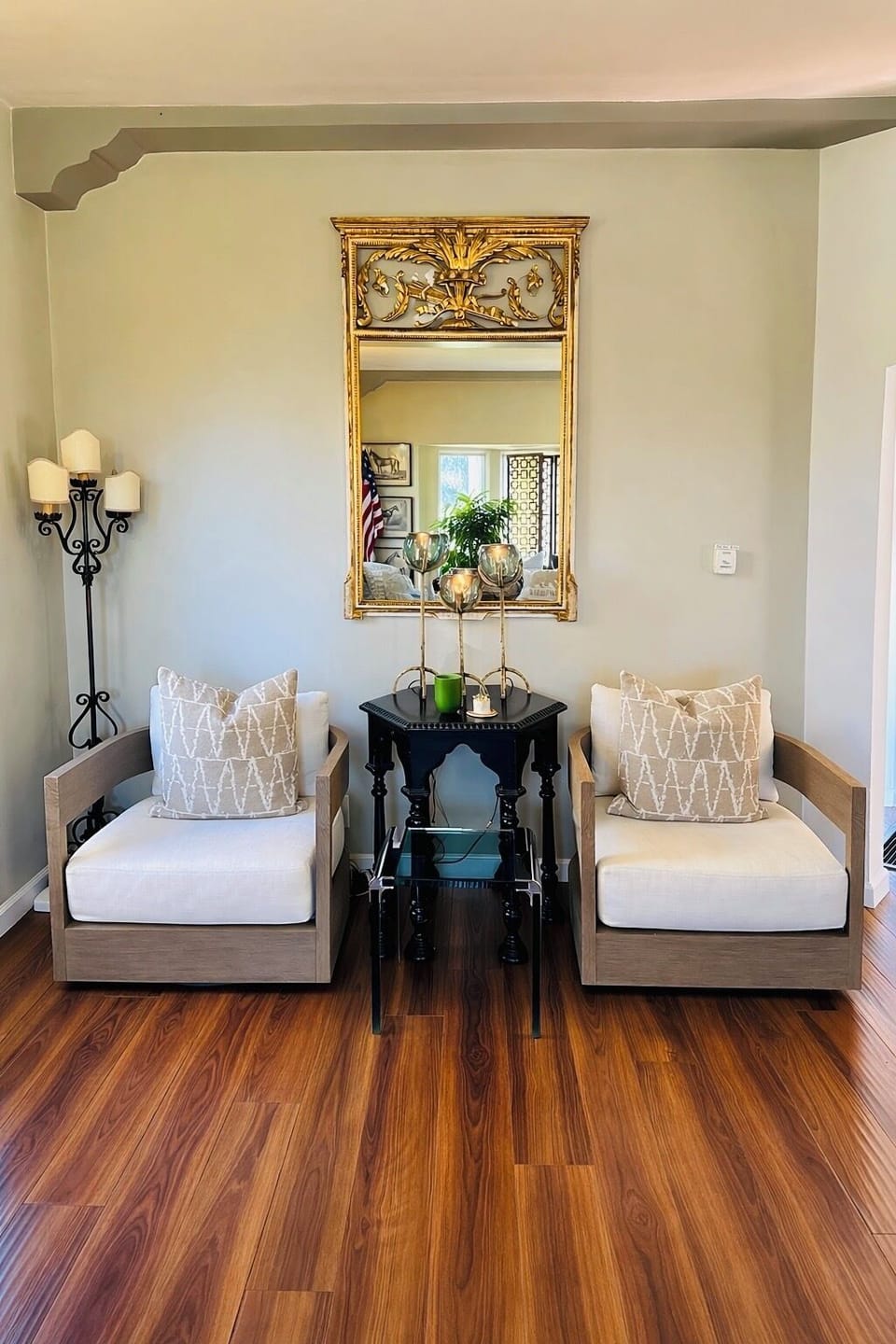Swivel chairs by Restoration Hardware in living room.