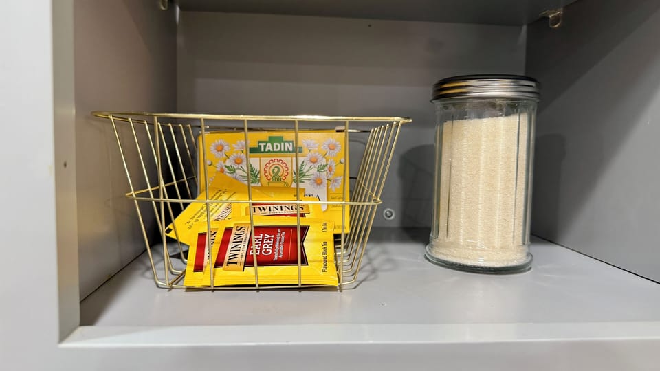 Herbal tea corner with assorted teas, perfect for calming and relaxing moments!
