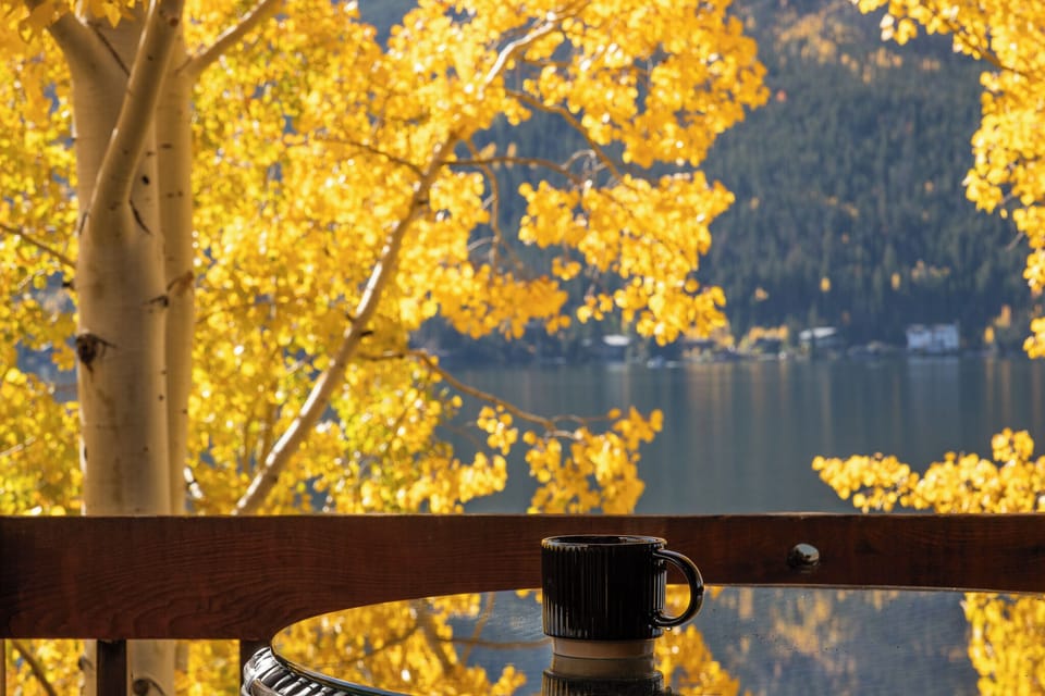 Coffee by the Water — Sip your morning coffee just steps from Grand Lake, surrounded by golden aspens and calm, glassy water. It’s rare to stay this close to the lake — and even rarer to wake up with views like this.