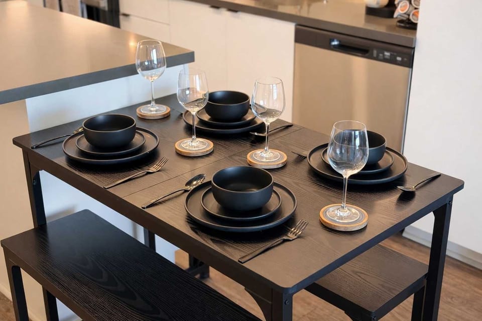 Modern Dining table and chairs for four in a Warm, Welcoming Setting
