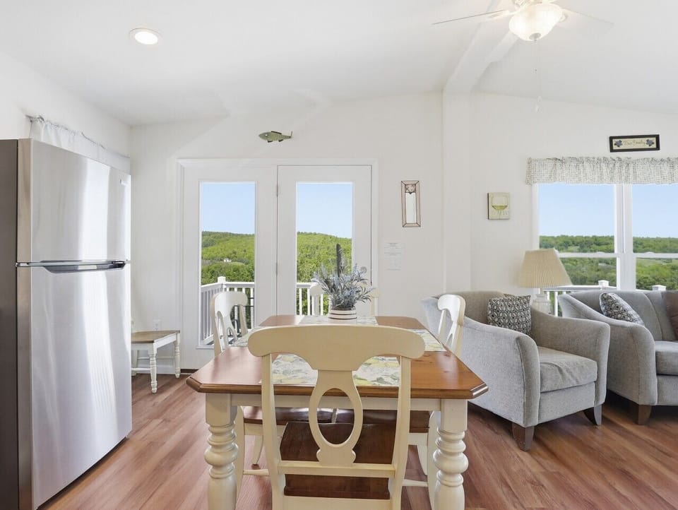 Dining Area | Wood Dining Table | Deck Access & Wooded Views