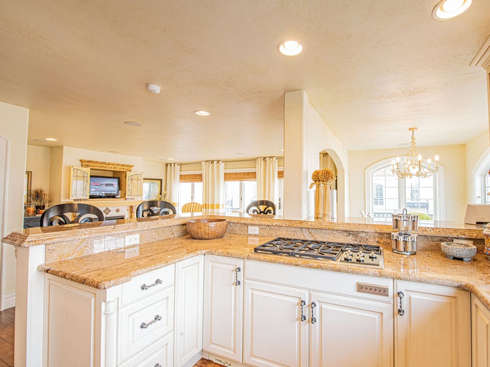 Open kitchen overlooking living area