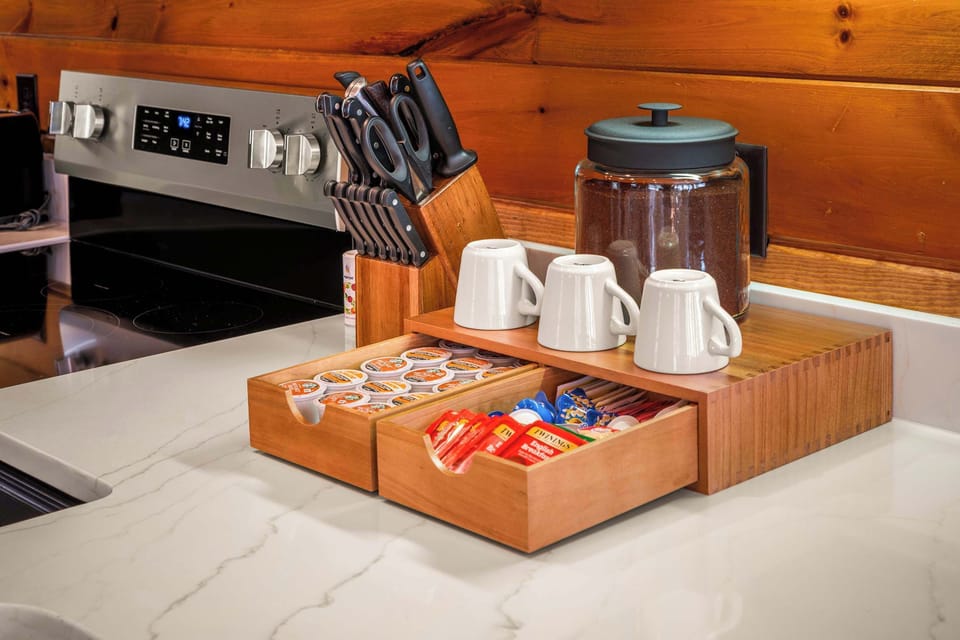 Both drip coffee maker and Keurig are available for you along with an assortment of coffees and teas to start your morning right!