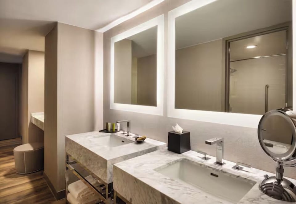 Unwind with plenty of counter space and soft lighting.