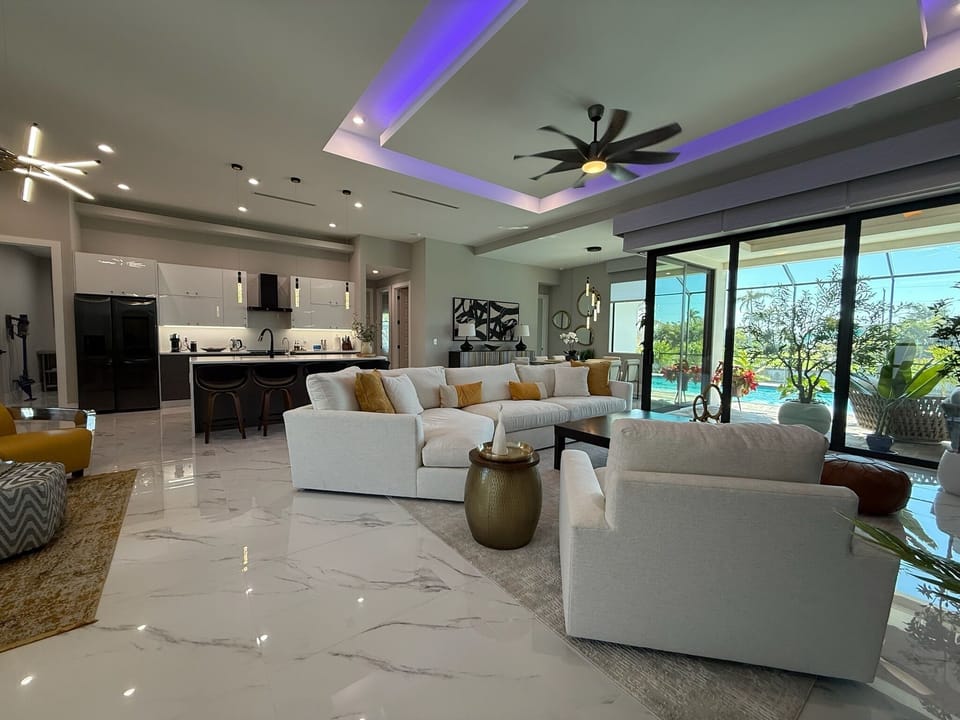 Living room sitting area next to the outside sliding doors. 