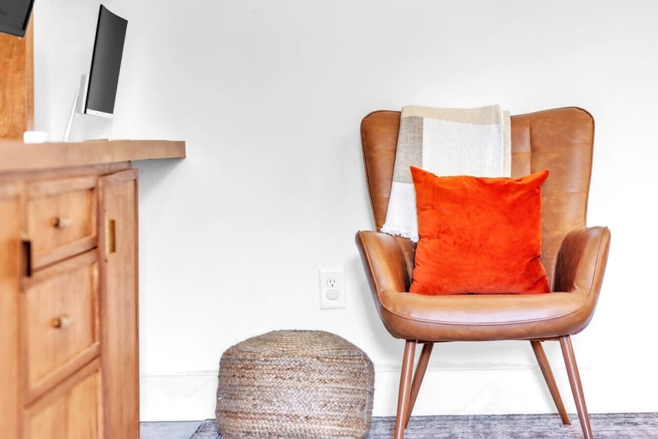 Cozy reading nook with leather armchair