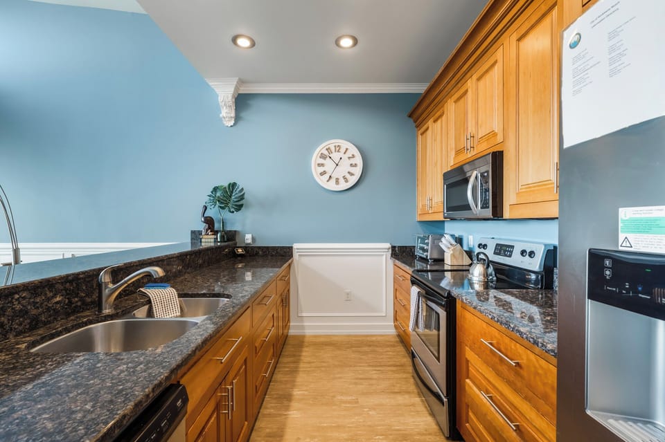 Spacious kitchen with modern appliances and plenty of counter space.