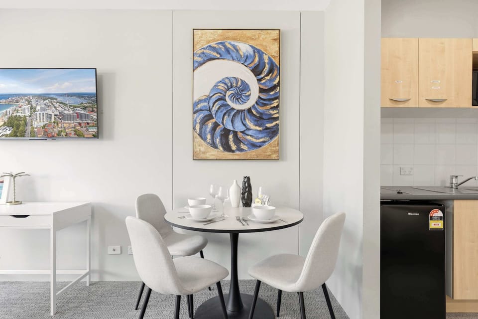 Dining space with artwork