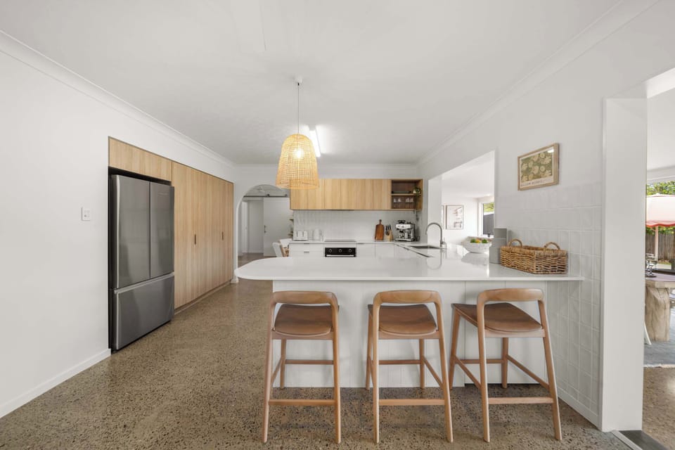 Fully equipped kitchen with modern appliances.