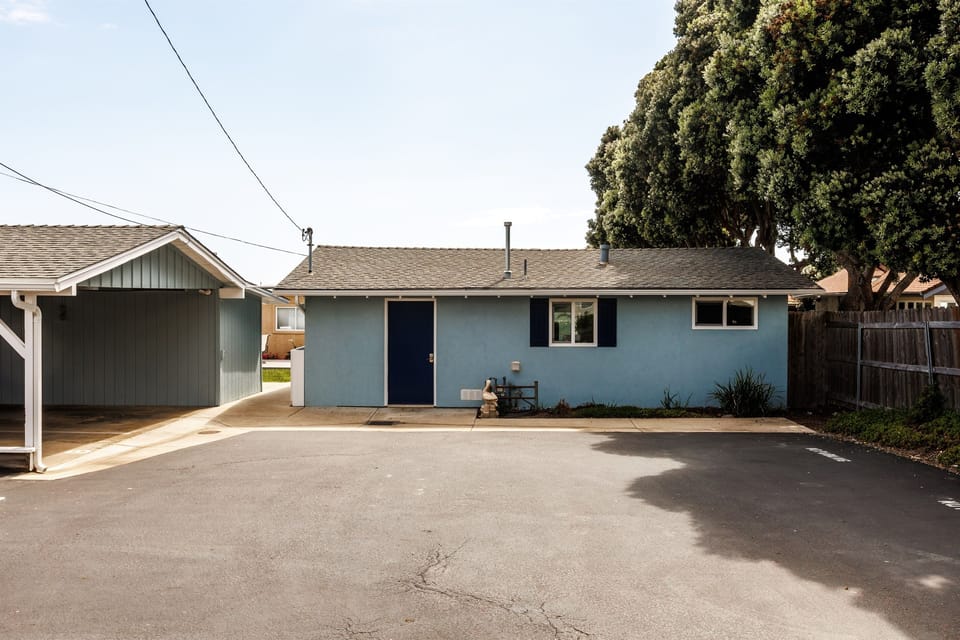 Parking area and entrance to laundry room