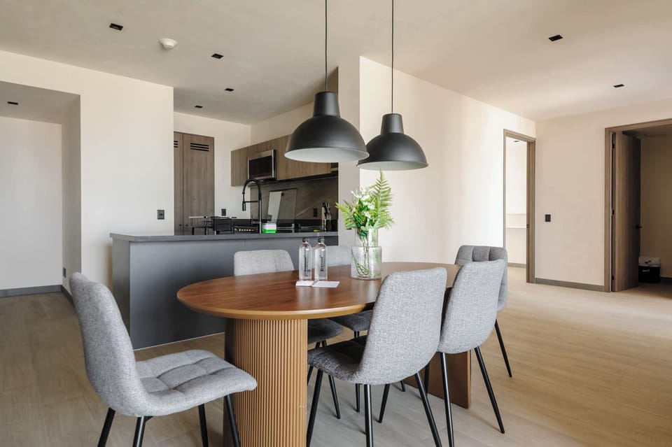 Open dining space for meals or work.

