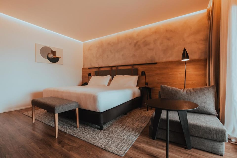 Relax under ambient lighting for a cozy, boutique feel.
