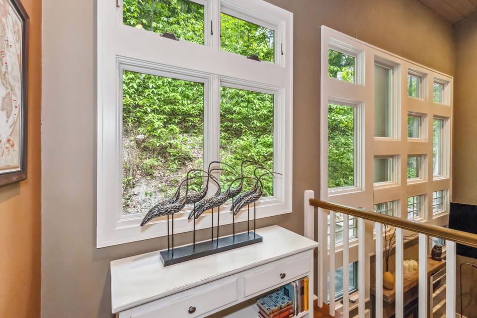 Beautiful wooded views and cozy decor