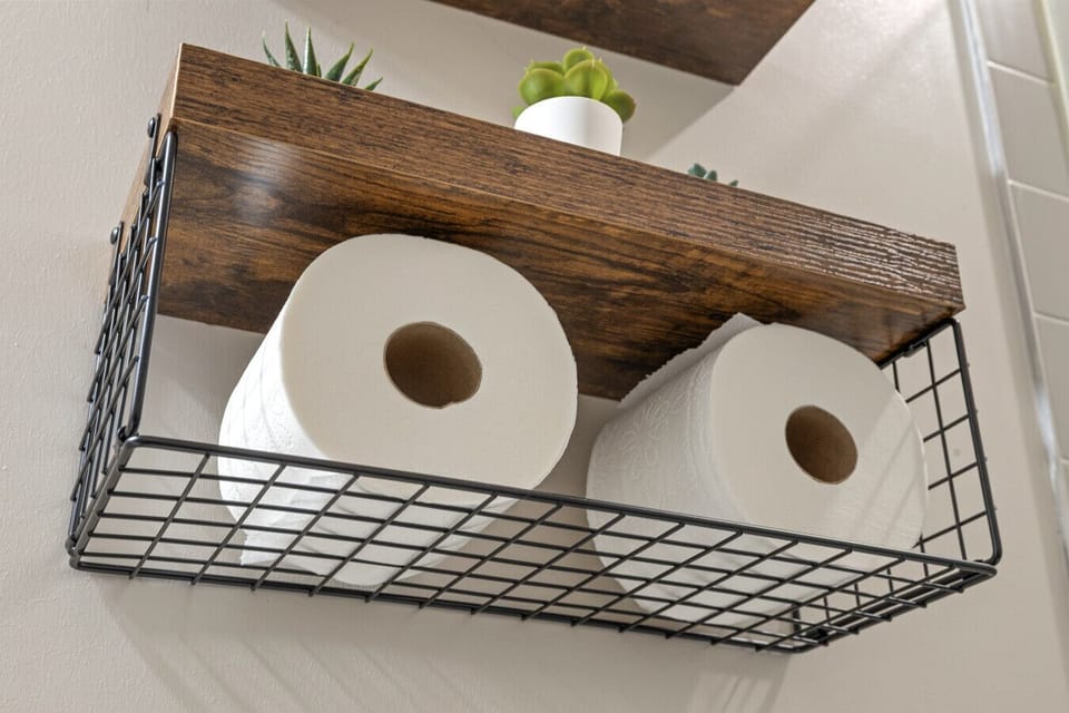 Bathroom: Stylish storage with modern accents for your convenience and comfort!