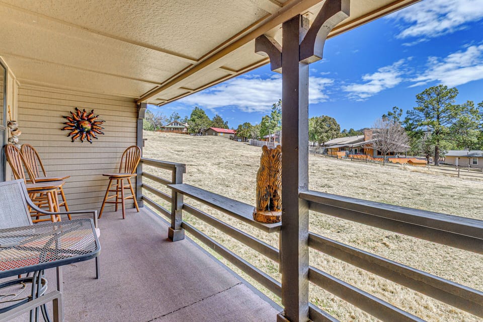 Covered Deck | Dining Area | Mountain Views