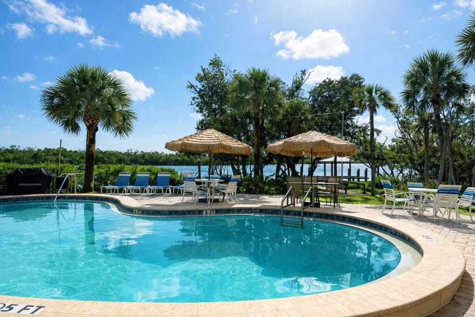 Heated pool at the bayside Sunburst condominium complex