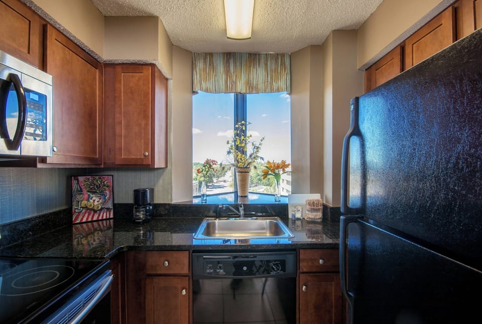 Cook coastal favorites in a compact kitchen with everything handy.